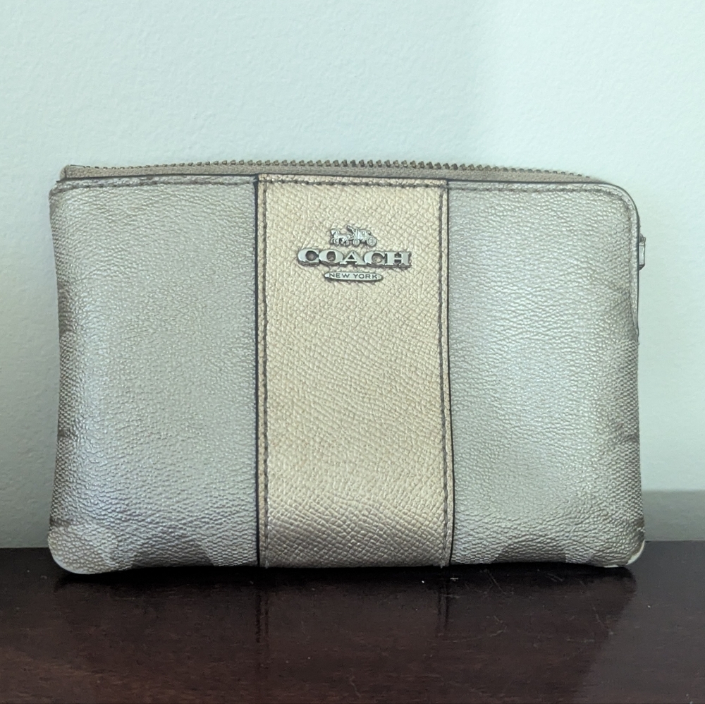 Coach Metallic Silver and Gold Wristlet Bag- Read